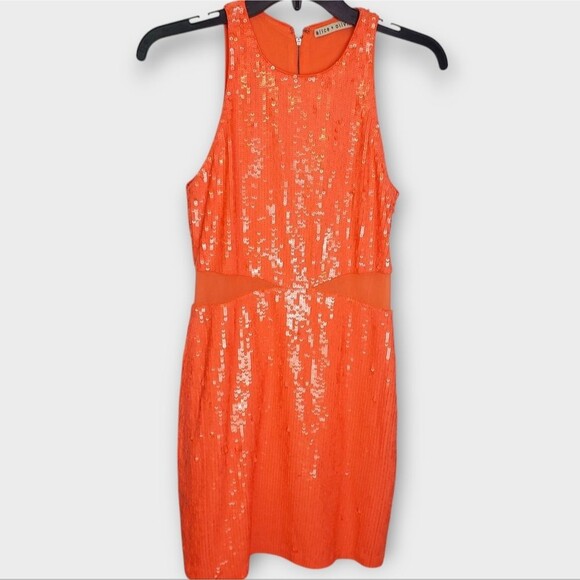 Alice + Olivia Cara Sequin Mesh Panel Mini Dress Size 4 - Picture 2 of 7